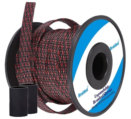 Μαύρη και κόκκινη της PET εκτάσιμη πλεγμένη Sleeving διαχείριση καλωδίων γδαρσίματος ανθεκτική
