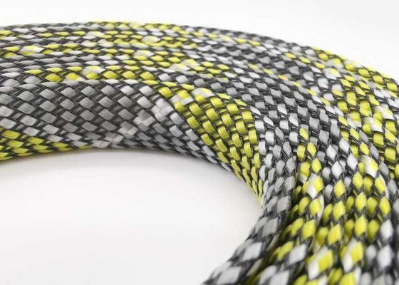 Λουρί ηλεκτρικό πλεγμένο Sleeving 80mm καλωδίωσης νημάτων της PET PP κίτρινο μαύρο χρώμα